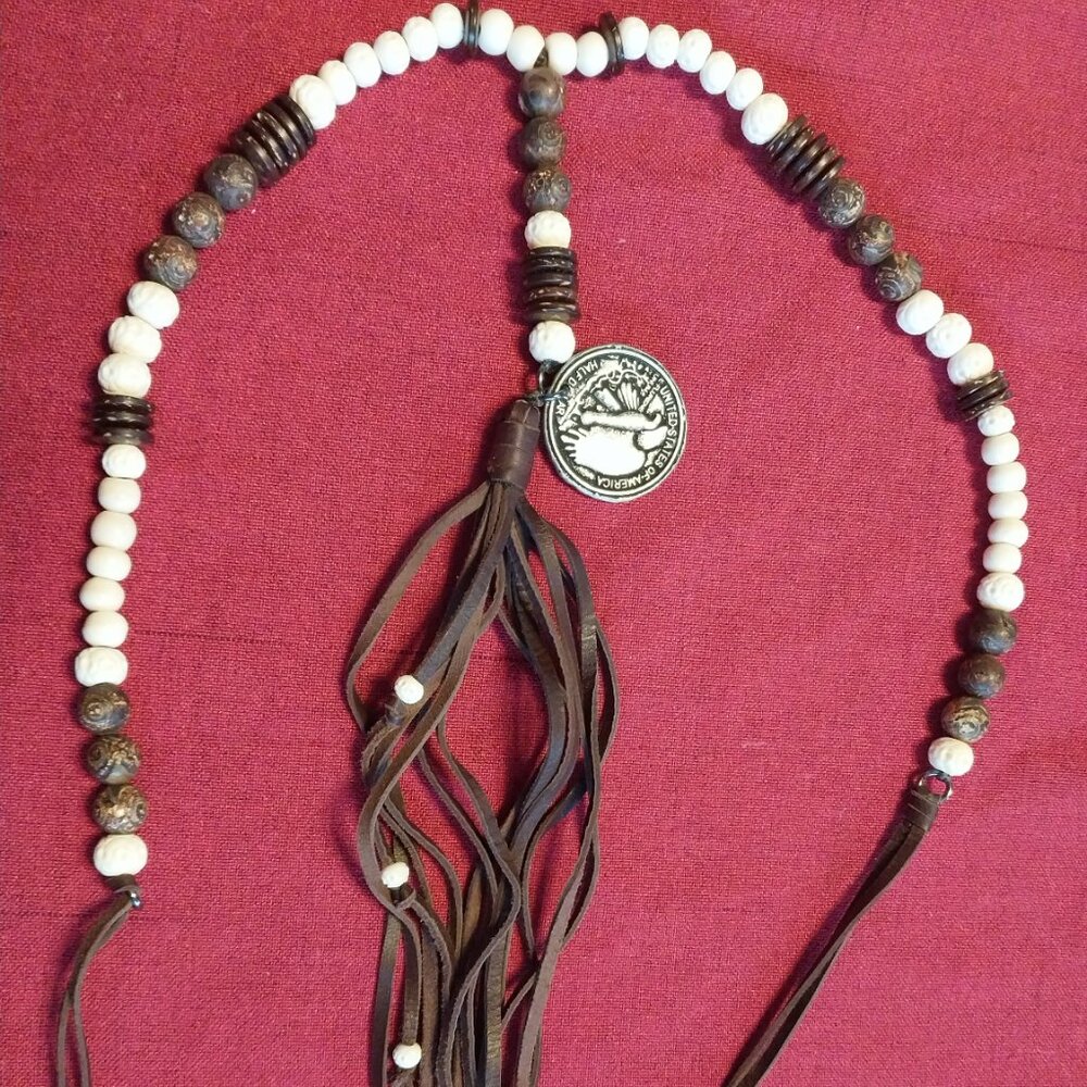 Long, Never-Worn, Leather Cord Boho Necklace